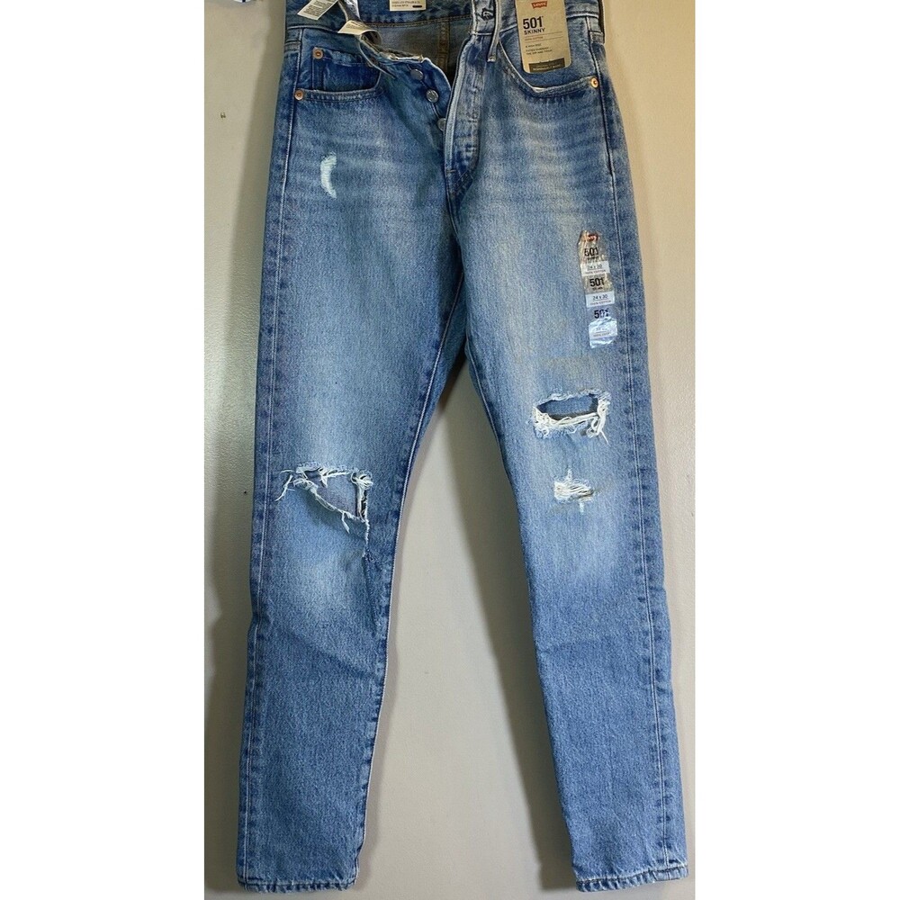 Levi's 501 Skinny Jeans 24 x 30 High Rise Distressed Torn New with tag